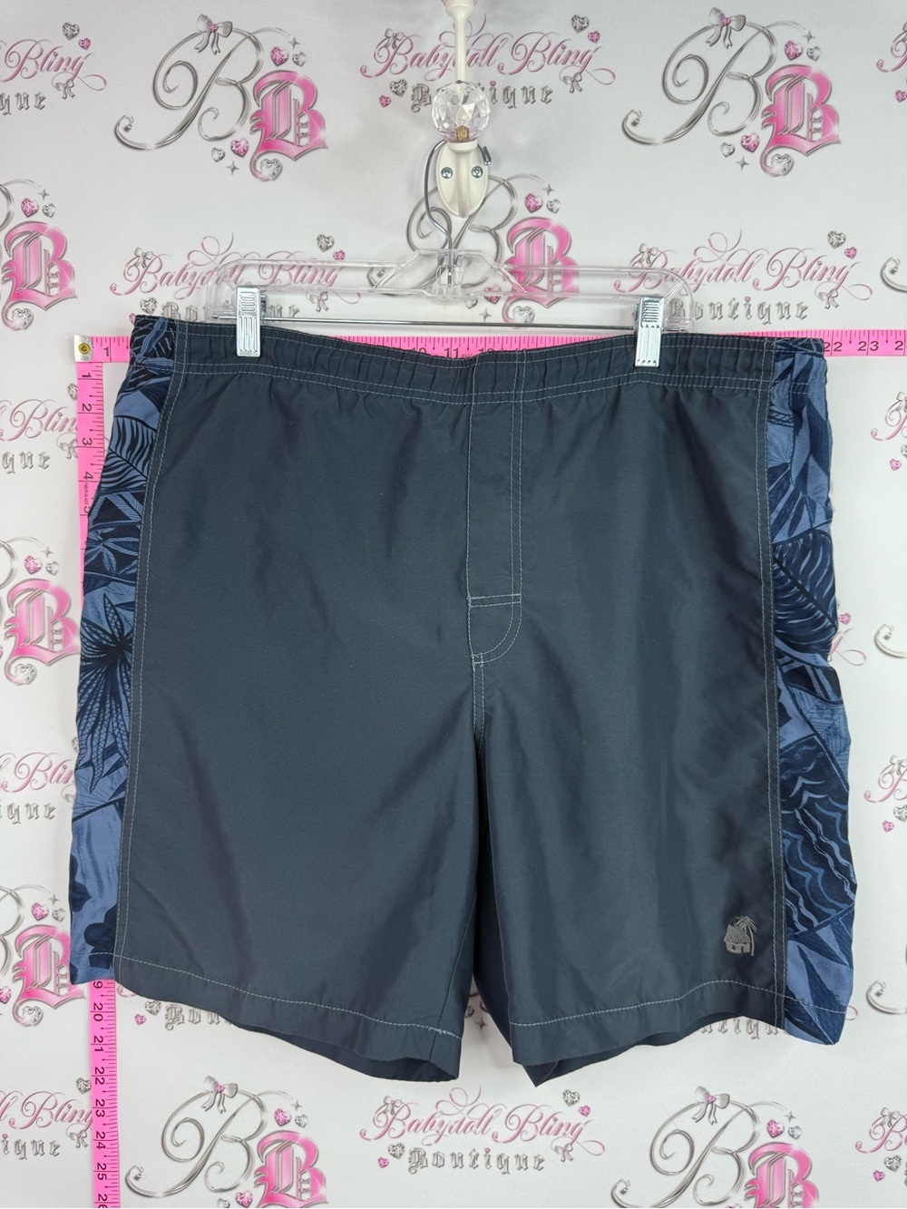 Caribbean Joe navy Black Swim Board Shorts with Navy Floral Side Panels let’s go